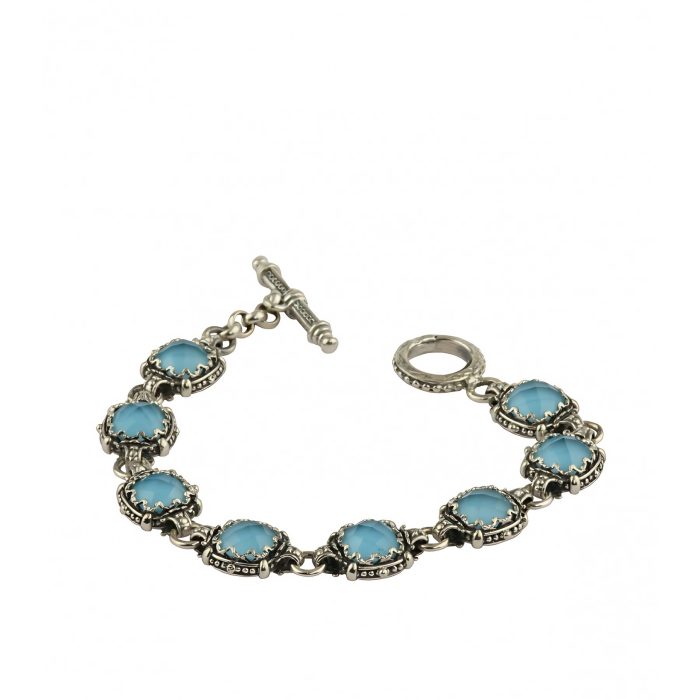 Konstantino Sterling Silver & Turquoise 8 Stone Link Bracelet