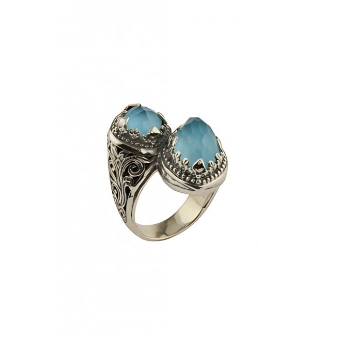 Konstantino Sterling Silver & Turquoise Two Stone Ring