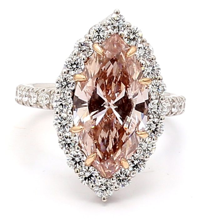 Lab-Grown Fancy Intense Pink Marquise Diamond Halo Ring, 6.35 ct tw
