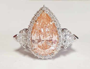 Lab-Grown Fancy Intense Pink Pear Diamond Ring, 9.18 ct tw