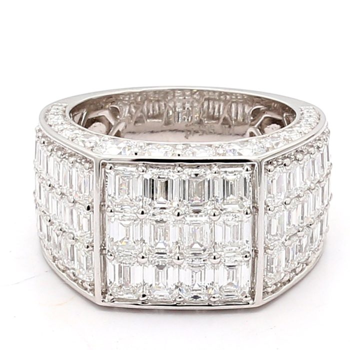Men's 14K Gold Lab-Grown Emerald-Cut and Round Diamond Ring, 9.80 ct tw