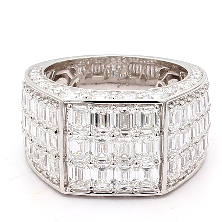 Men's 14K Gold Lab-Grown Emerald-Cut and Round Diamond Ring, 9.80 ct tw