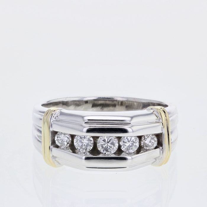 Men's 14K Two-Tone Gold Five-Stone Diamond Ring, 0.50 ct tw