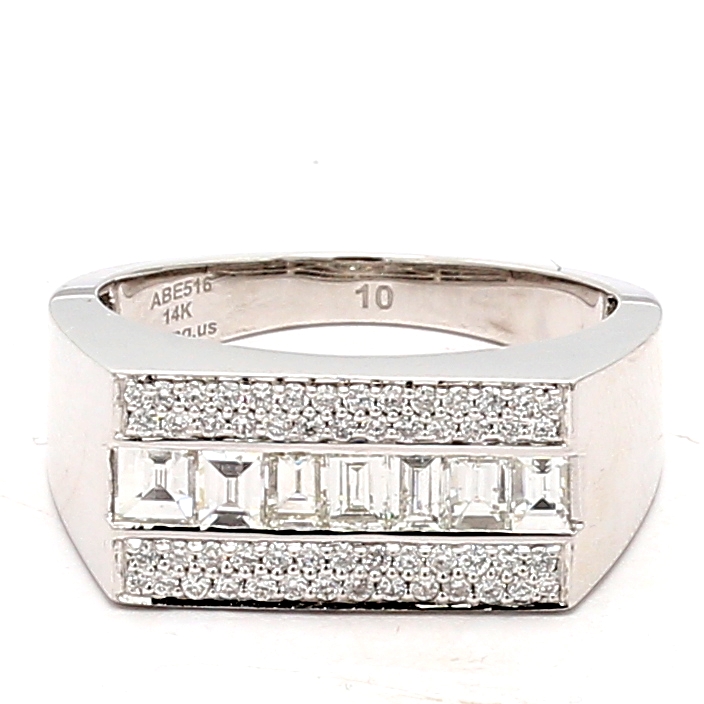 Men's 14K White Gold Baguette and Round Diamond Ring, 1.15 ct tw