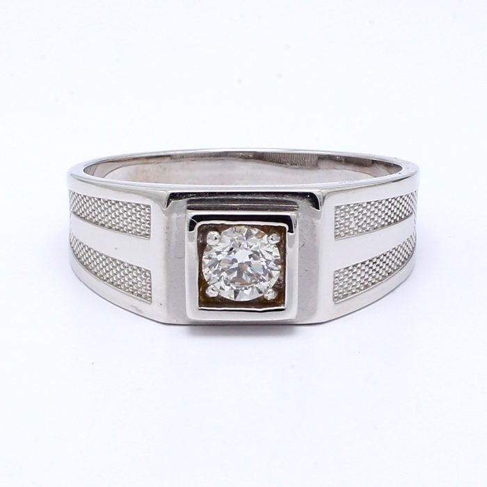 Men's 14K White Gold Solitaire Diamond Ring, 0.50 ct