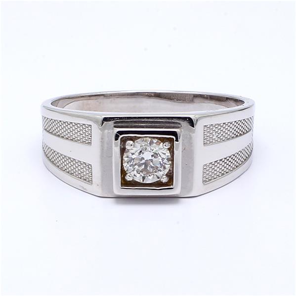 Men's 14K White Gold Solitaire Diamond Ring, 0.50 ct