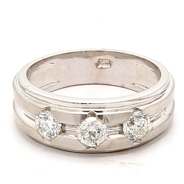 Men's 14K White Gold Three-Stone Diamond Ring, 1.15 ct tw