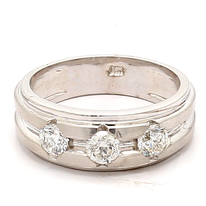 Men's 14K White Gold Three-Stone Diamond Ring, 1.15 ct tw
