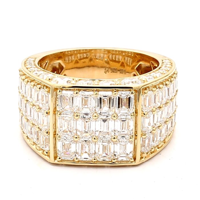 Men's 14K Yellow Gold Lab-Grown Emerald-Cut and Round Diamond Ring, 9.78 ct tw