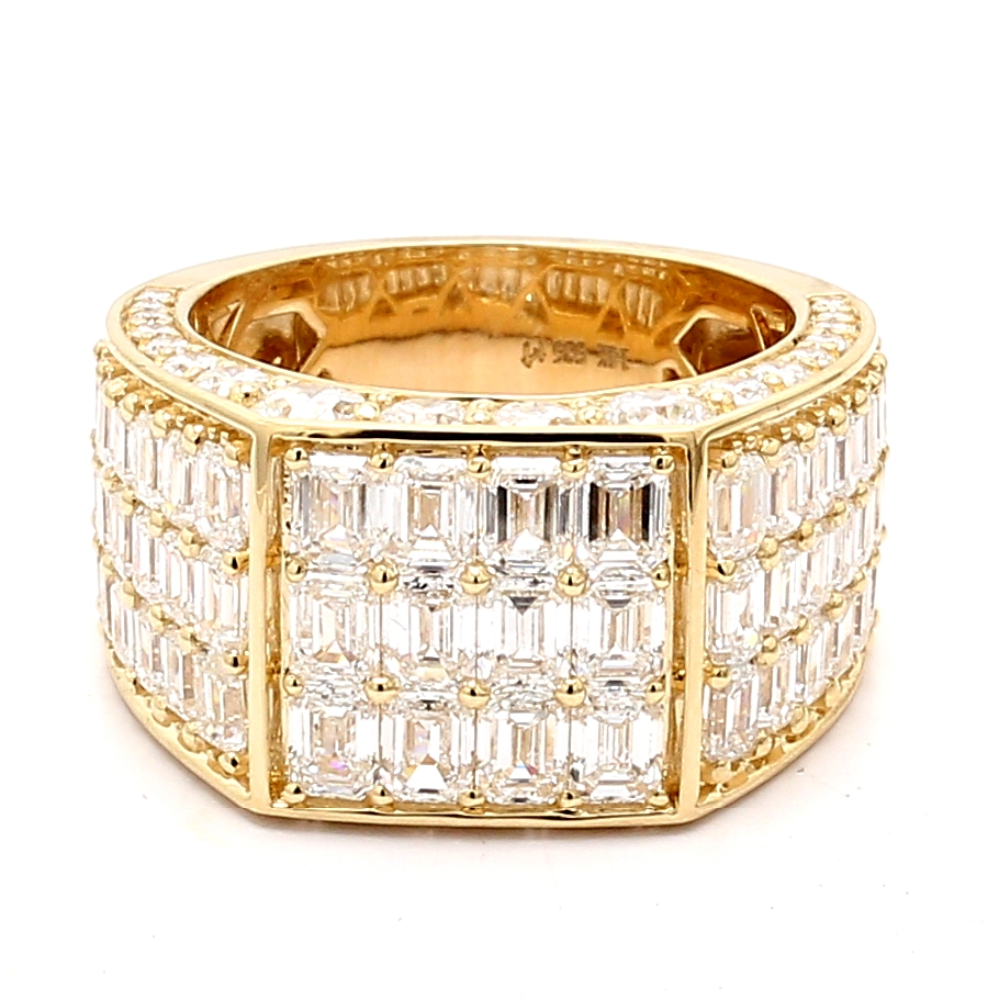 Men's 14K Yellow Gold Lab-Grown Emerald-Cut and Round Diamond Ring, 9.78 ct tw