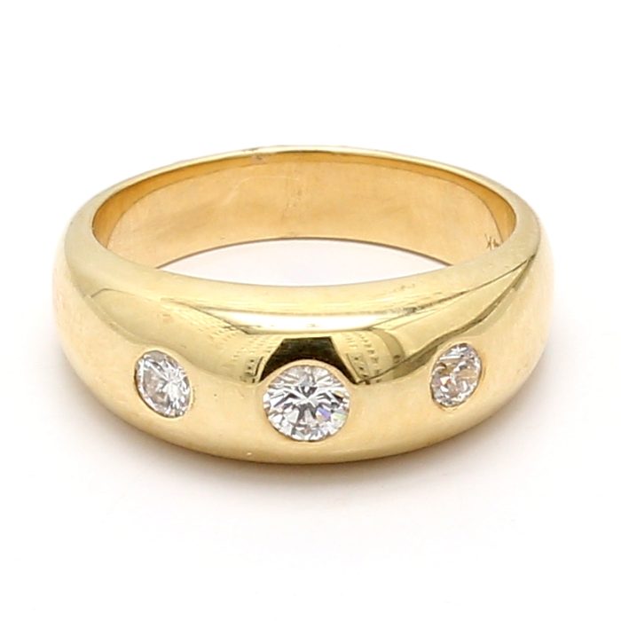 Men's 14K Yellow Gold Three-Stone Diamond Ring, 0.36 ct tw