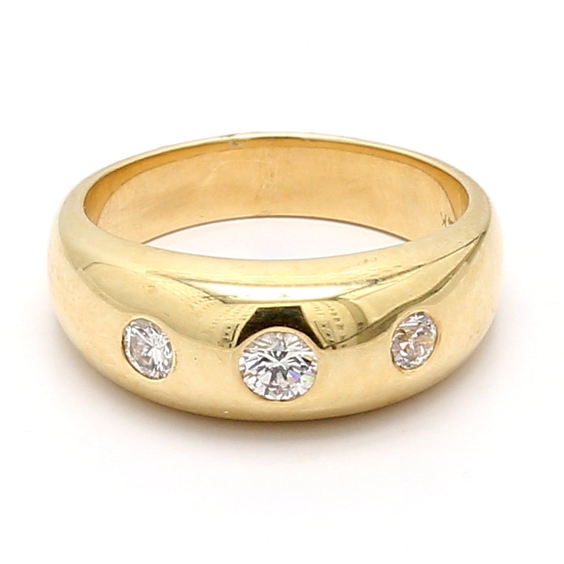Men's 14K Yellow Gold Three-Stone Diamond Ring, 0.36 ct tw