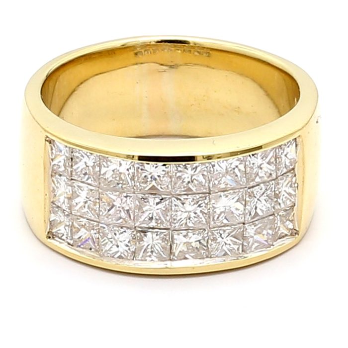 Men's 18K Yellow Gold Invisible-Set Princess Diamond Band, 3.00 ct tw