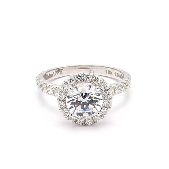 Michael M 18K White Gold Halo Diamond Semi-Mount, 0.82 ct tw
