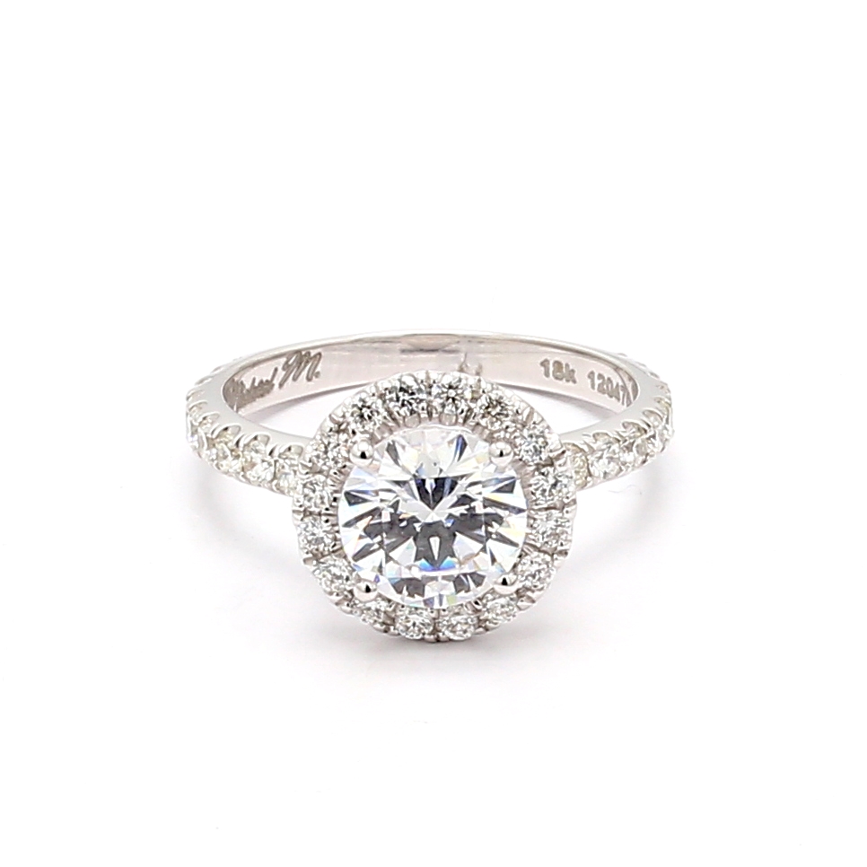 Michael M 18K White Gold Halo Diamond Semi-Mount, 0.82 ct tw