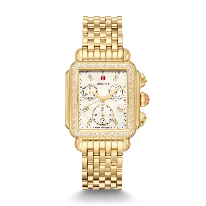 Michele Deco 18K Gold-Plated Diamond Chronograph Watch