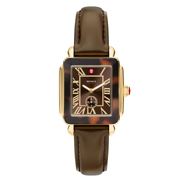Michele Deco Sport Mid Tort Brown Leather Watch