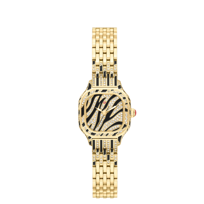 Michele Meggie Mini Diamond Zebra-Print 18K Gold-Plated Limited Edition Watch