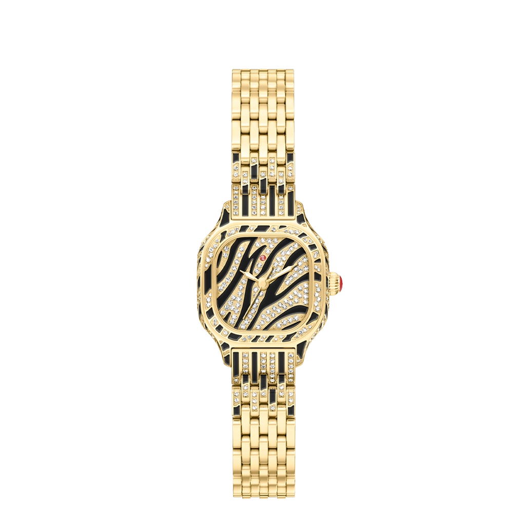 Michele Meggie Mini Diamond Zebra-Print 18K Gold-Plated Limited Edition Watch