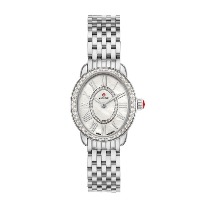 Michele Serein Oval Diamond Stainless Steel Watch