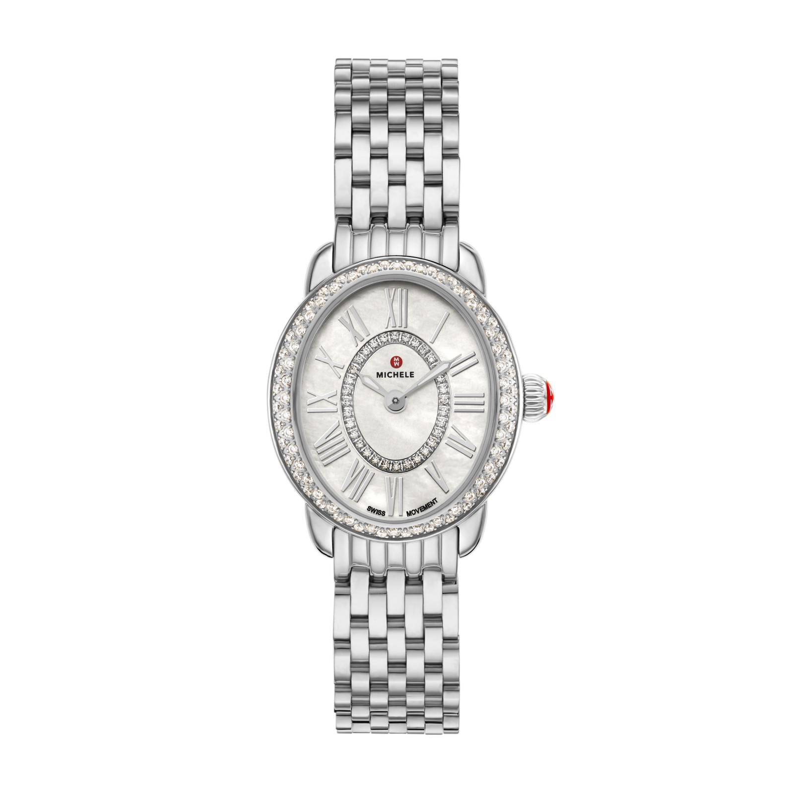 Michele Serein Oval Diamond Stainless Steel Watch
