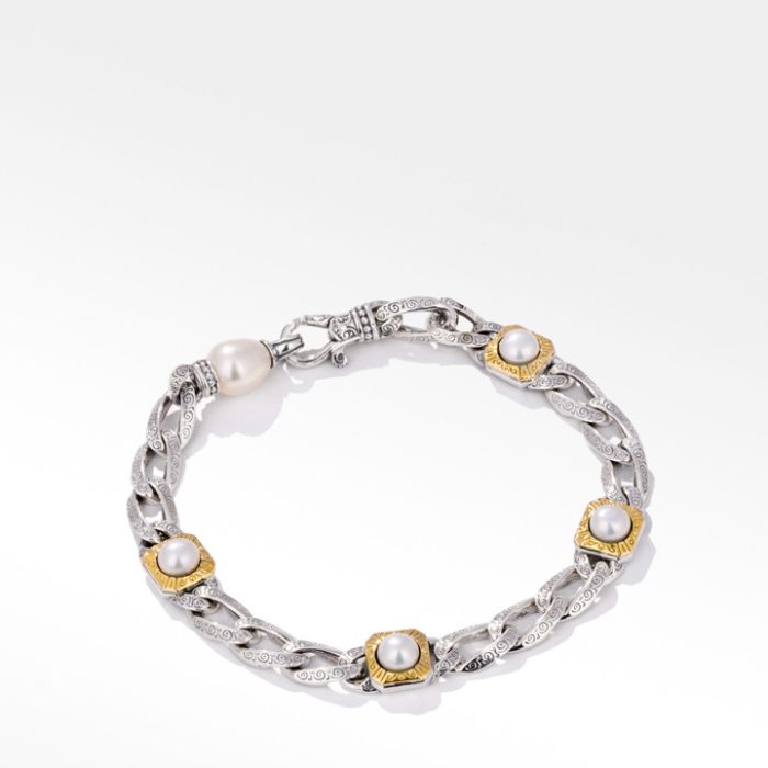 Konstantino Sterling Silver and 18k Yellow Gold Pearl Bracelet