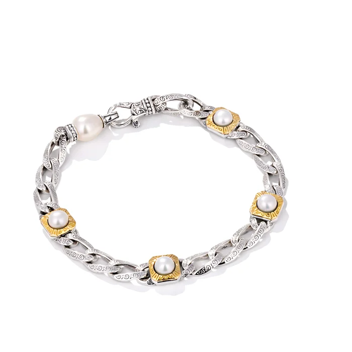 Konstantino Sterling Silver and 18k Yellow Gold Pearl Bracelet