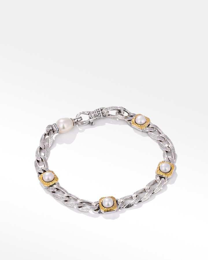Konstantino Sterling Silver and 18k Yellow Gold Pearl Bracelet