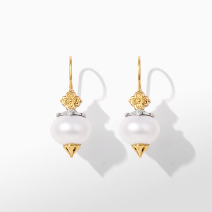 Konstantino Muse Sterling Silver and 18k Yellow Gold Pearl Earrings