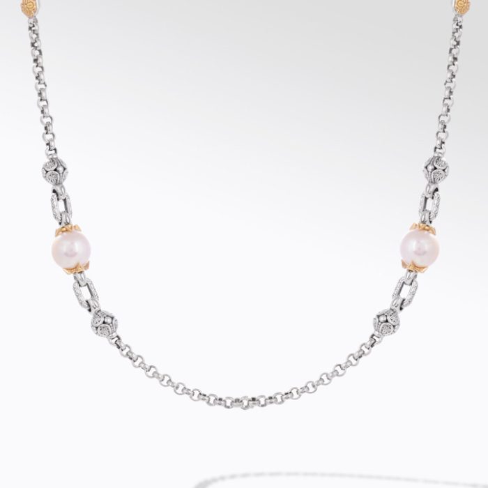 Konstantino Muse Sterling Silver and 18k Yellow Gold Pearl Two-Station Necklace