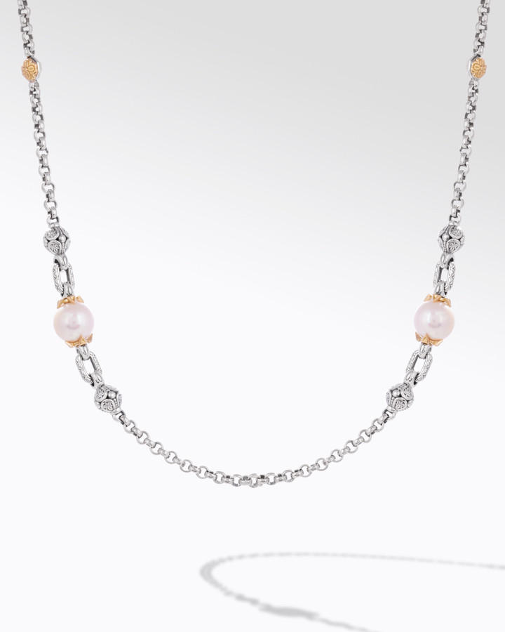 Konstantino Muse Sterling Silver and 18k Yellow Gold Pearl Two-Station Necklace