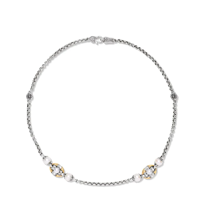 Konstantino Sterling Silver and 18k Yellow Gold Pearl Necklace