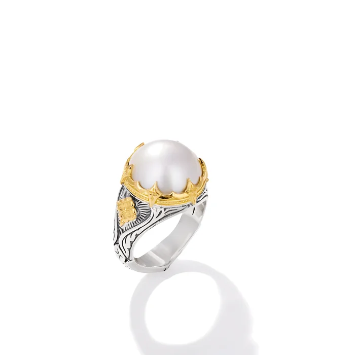 Konstantino Sterling Silver and 18k Yellow Gold Pearl Ring