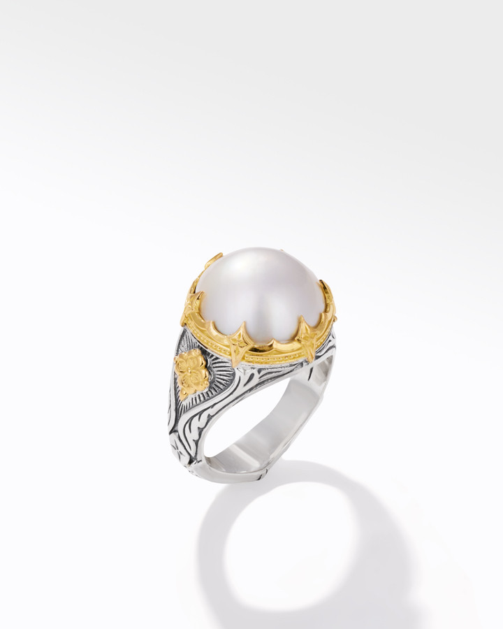 Konstantino Sterling Silver and 18k Yellow Gold Pearl Ring