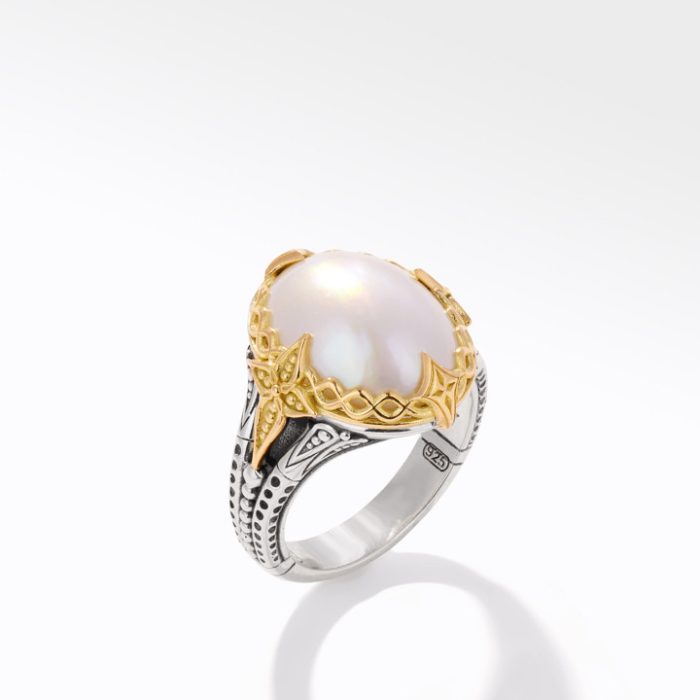 Konstantino Muse Sterling Silver and 18k Yellow Gold Oval Pearl Ring
