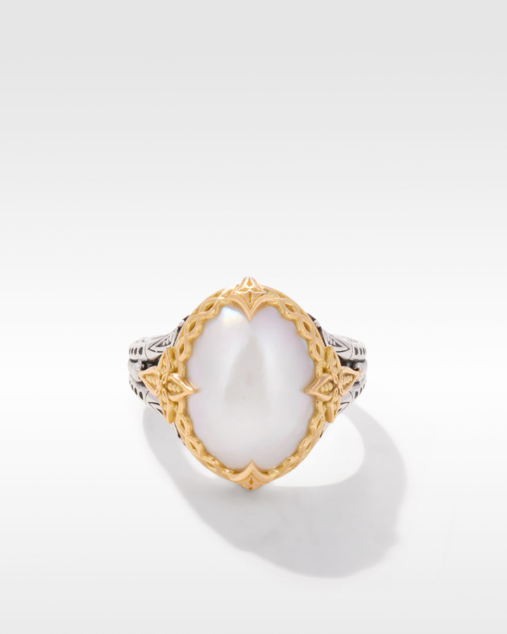 Konstantino Muse Sterling Silver and 18k Yellow Gold Oval Pearl Ring
