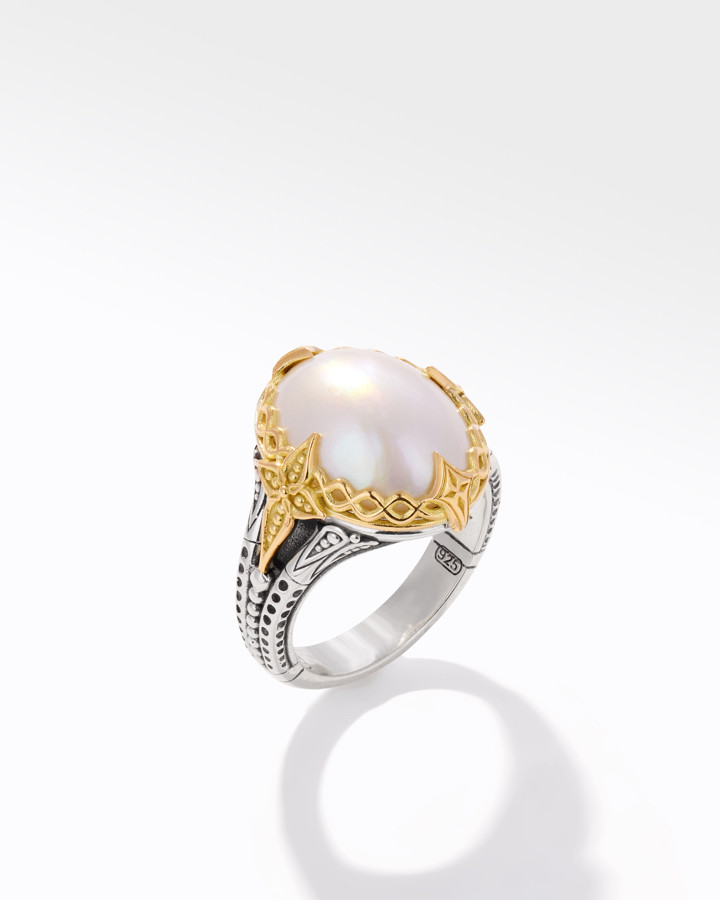 Konstantino Muse Sterling Silver and 18k Yellow Gold Oval Pearl Ring