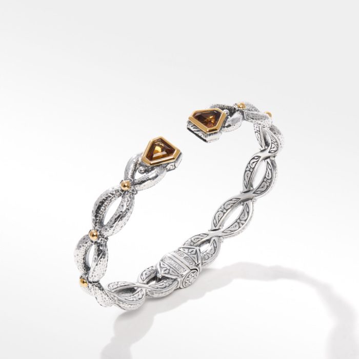 Konstantino Sterling Silver and 18k Yellow Gold Faceted Citrine Bracelet