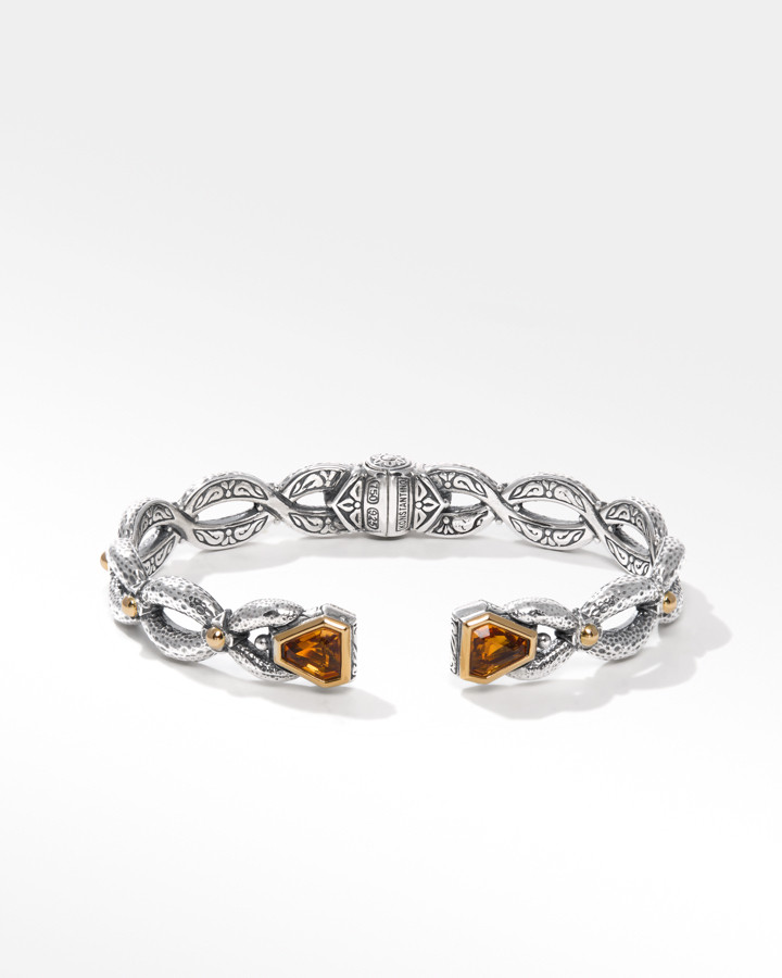 Konstantino Sterling Silver and 18k Yellow Gold Faceted Citrine Bracelet