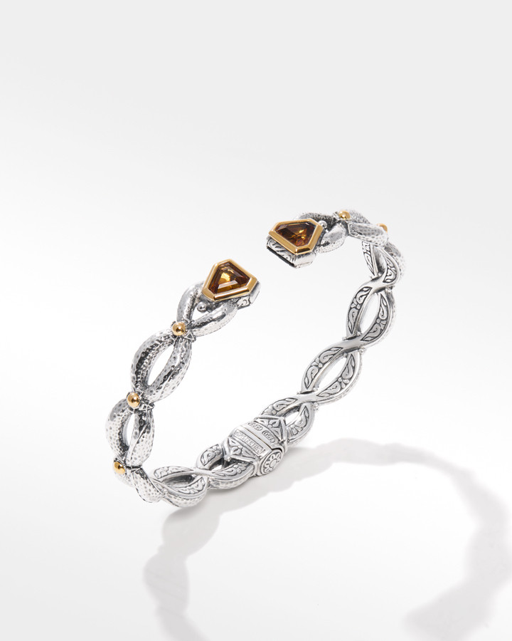 Konstantino Sterling Silver and 18k Yellow Gold Faceted Citrine Bracelet
