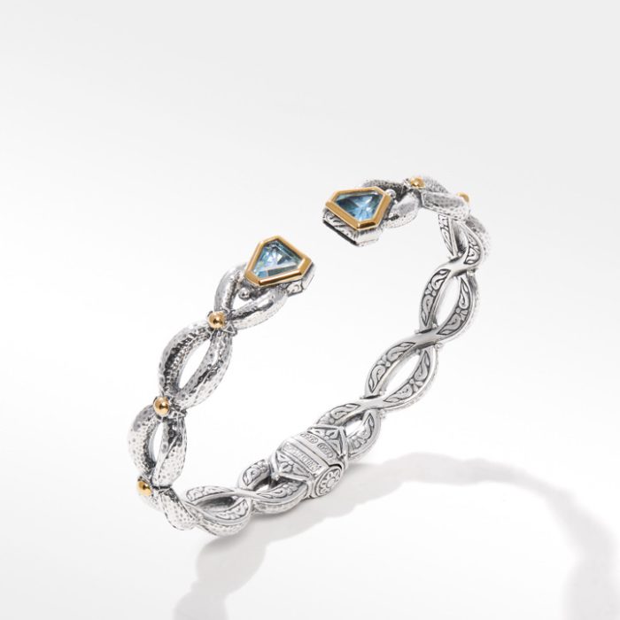 Konstantino Sterling Silver and 18k Yellow Gold Faceted Sky Blue Topaz Bracelet