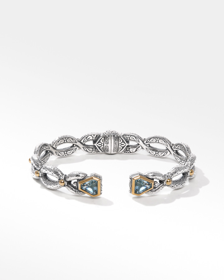 Konstantino Sterling Silver and 18k Yellow Gold Faceted Sky Blue Topaz Bracelet