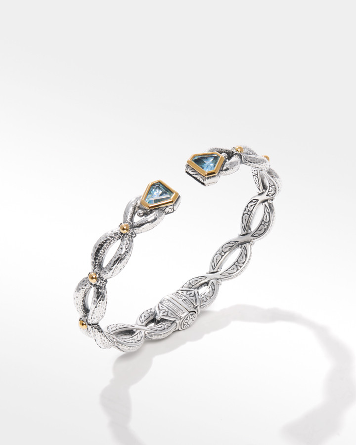Konstantino Sterling Silver and 18k Yellow Gold Faceted Sky Blue Topaz Bracelet