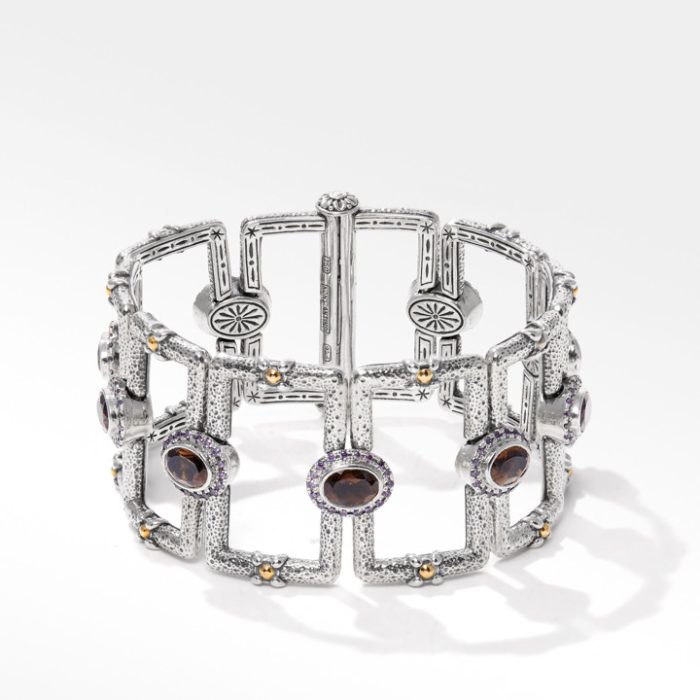 Konstantino Sterling Silver and Gold Smoky Quartz and Amethyst Quartz Bracelet