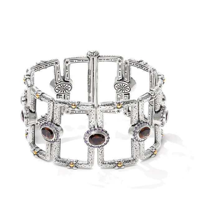 Konstantino Sterling Silver and Gold Smoky Quartz and Amethyst Quartz Bracelet