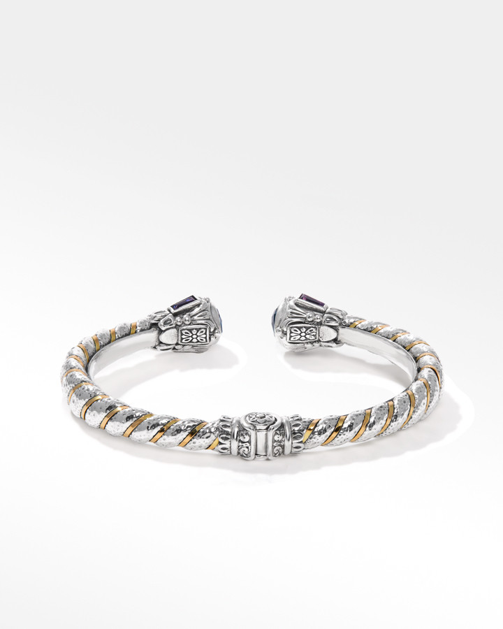 Konstantino Sterling Silver and Gold Blue Spinel, Rhodolite and Amethyst Bracelet