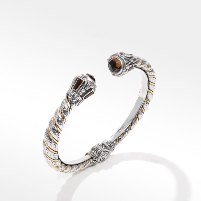 Konstantino Sterling Silver and Gold Smoky Quartz, Citrine and Rhodolite Bracelet