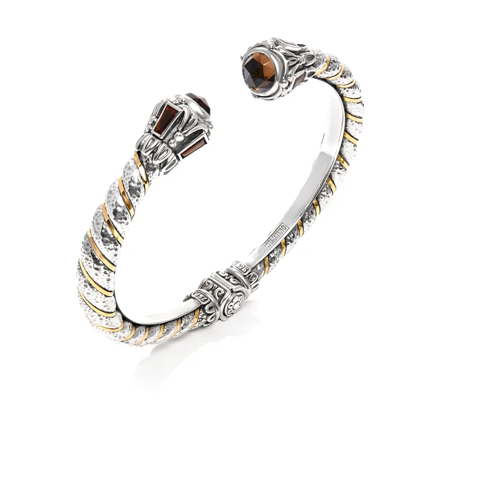 Konstantino Sterling Silver and Gold Smoky Quartz, Citrine and Rhodolite Bracelet