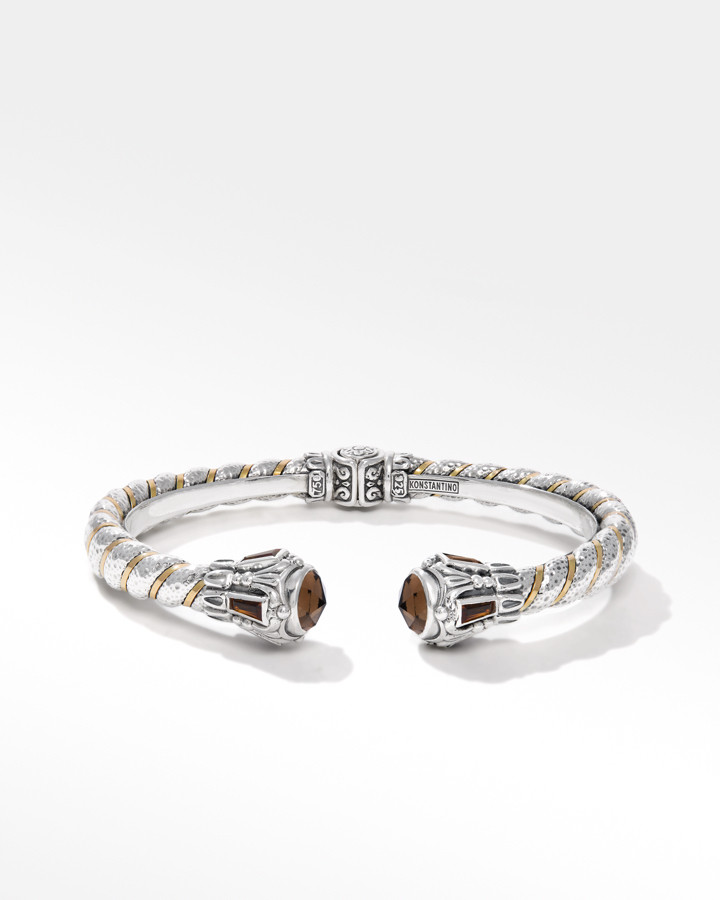 Konstantino Sterling Silver and Gold Smoky Quartz, Citrine and Rhodolite Bracelet