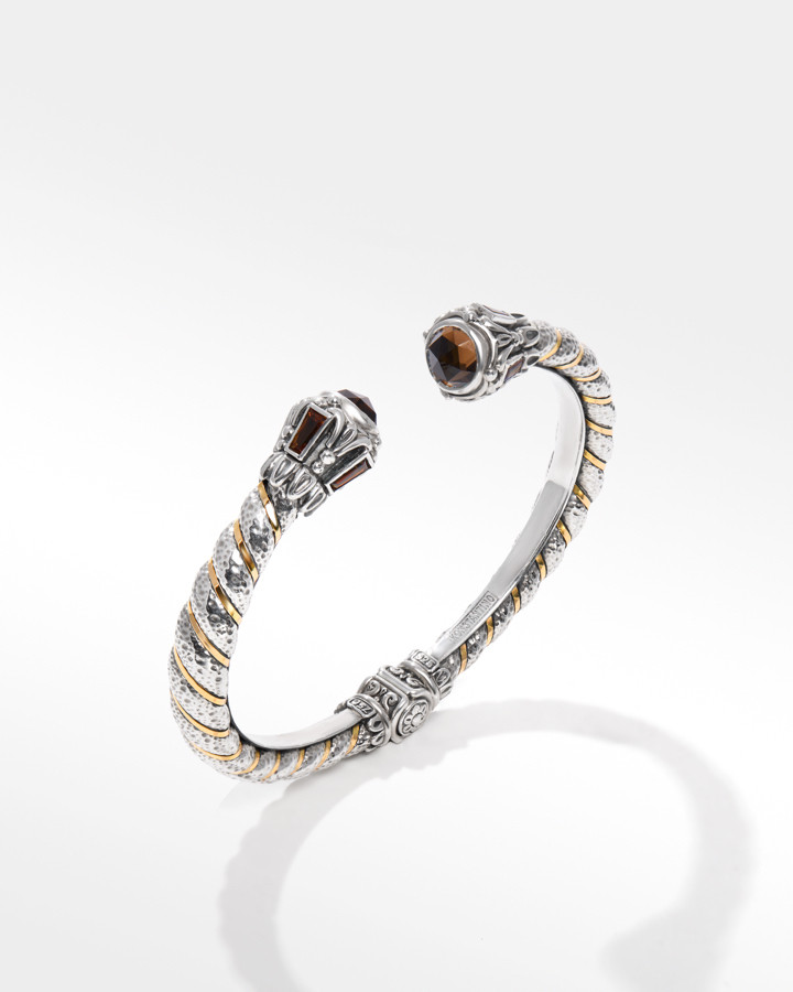 Konstantino Sterling Silver and Gold Smoky Quartz, Citrine and Rhodolite Bracelet